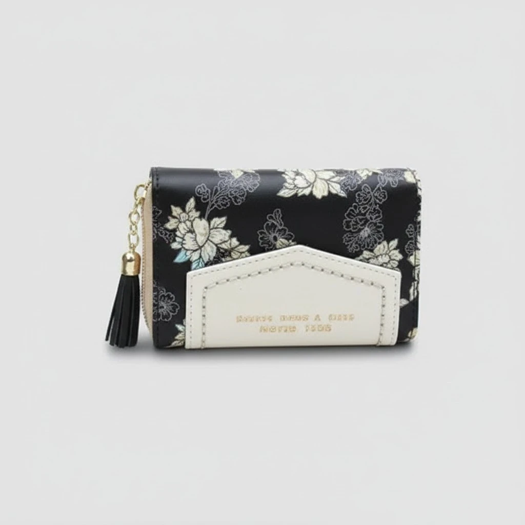 Female Lady Short Printed Clutch Wallet, Mini Floral Handbag