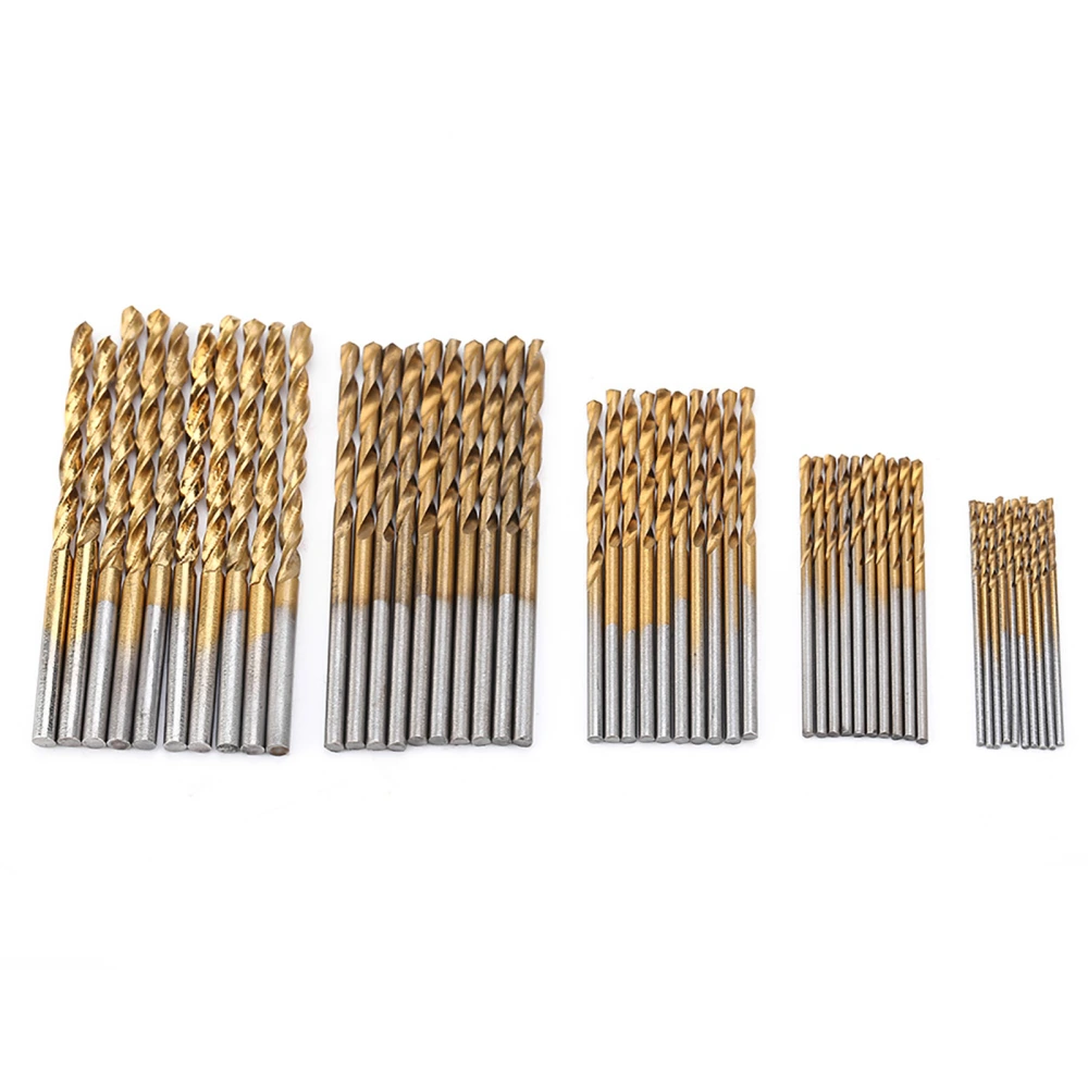 50Pcs Mini High Speed Steel Plating Titanium Straight Hand Twist Drill Bits Tool