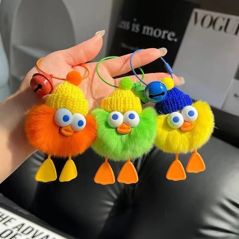 Cute Imitate Rex Rabbit Fur Little Duck Car Key Ring Pendant