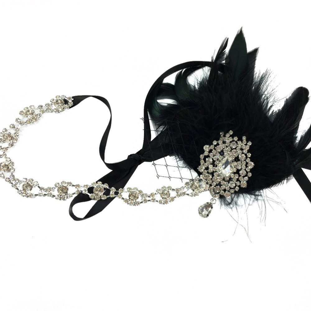 Bridal  Headband Flapper Fancy Dress Costume Hairband Headpiece (Black)