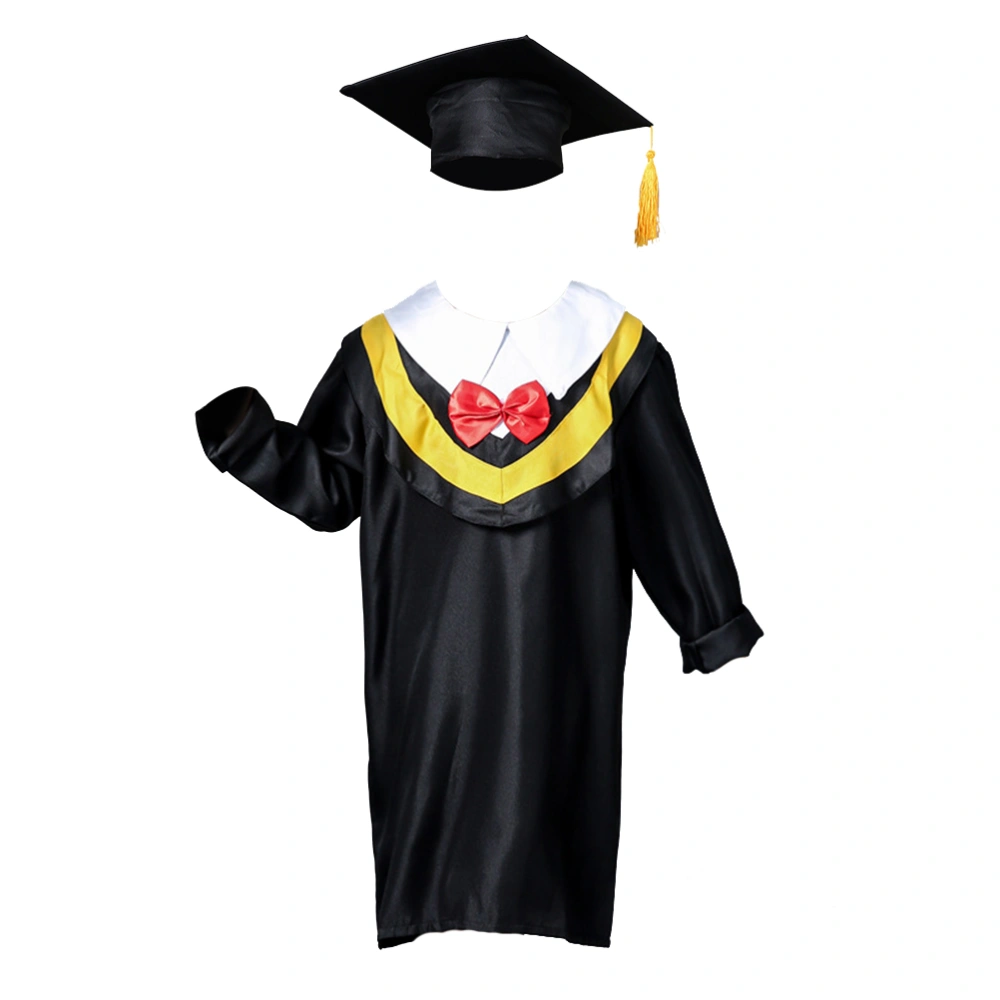 Kids Graduation Gown and Doctoral and Gown for Children of 140cm Height (Yellow Line and Bow Tie Color Random)