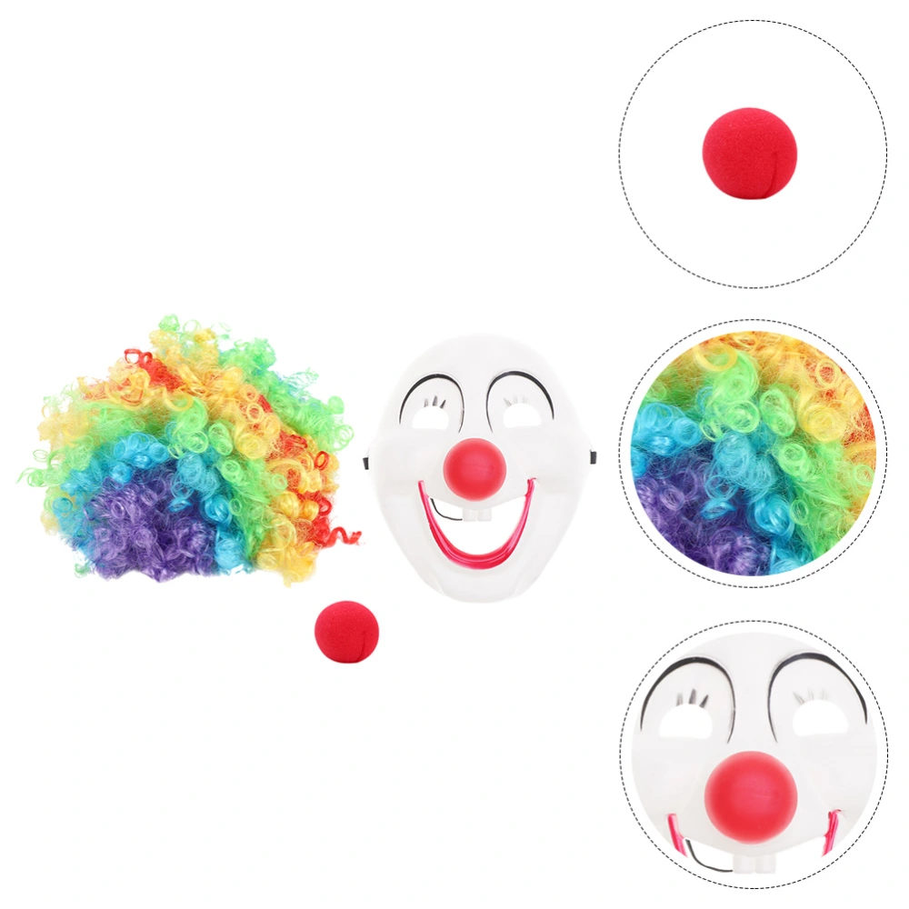 1 Set/3pcs Clown Dress Up Clown Smiling Plastic Funny Mask Wig Sponge Nose Kit