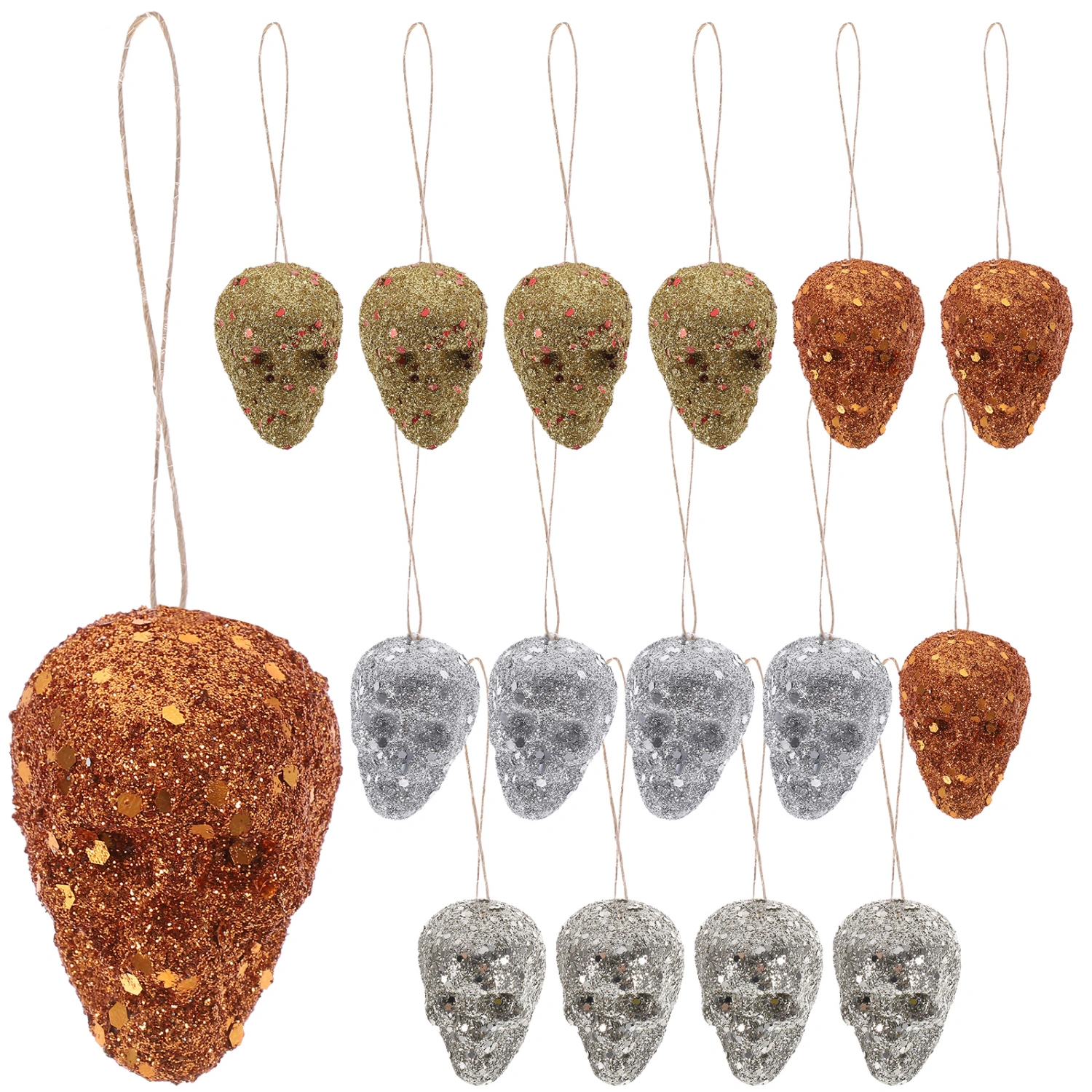 16pcs Halloween Skull Ornament Halloween Glitter Skull Decoration Tree Ornament Shiny Skull Ornament