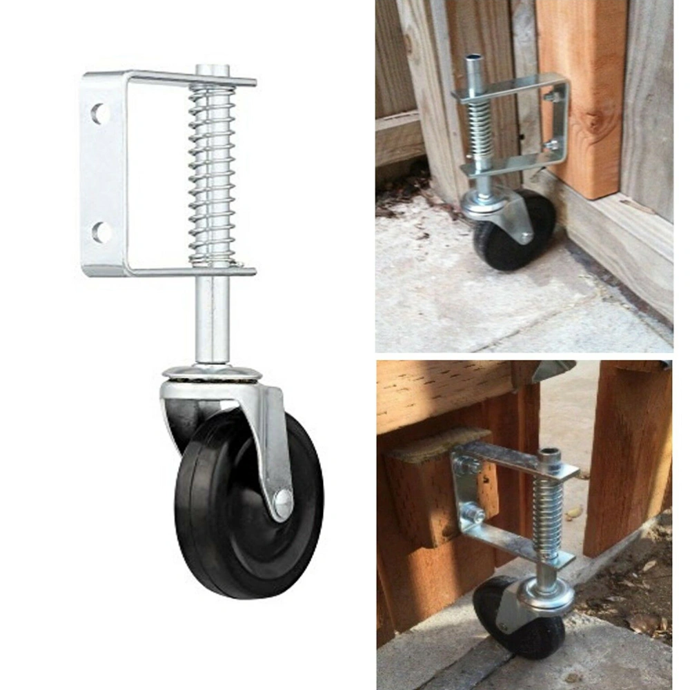 4 Inch Heavy Duty Rubber Mute Spring Loaded Gate Door Wheel Caster Spring Wheel Home Gate Door Roller Slider (Silver)