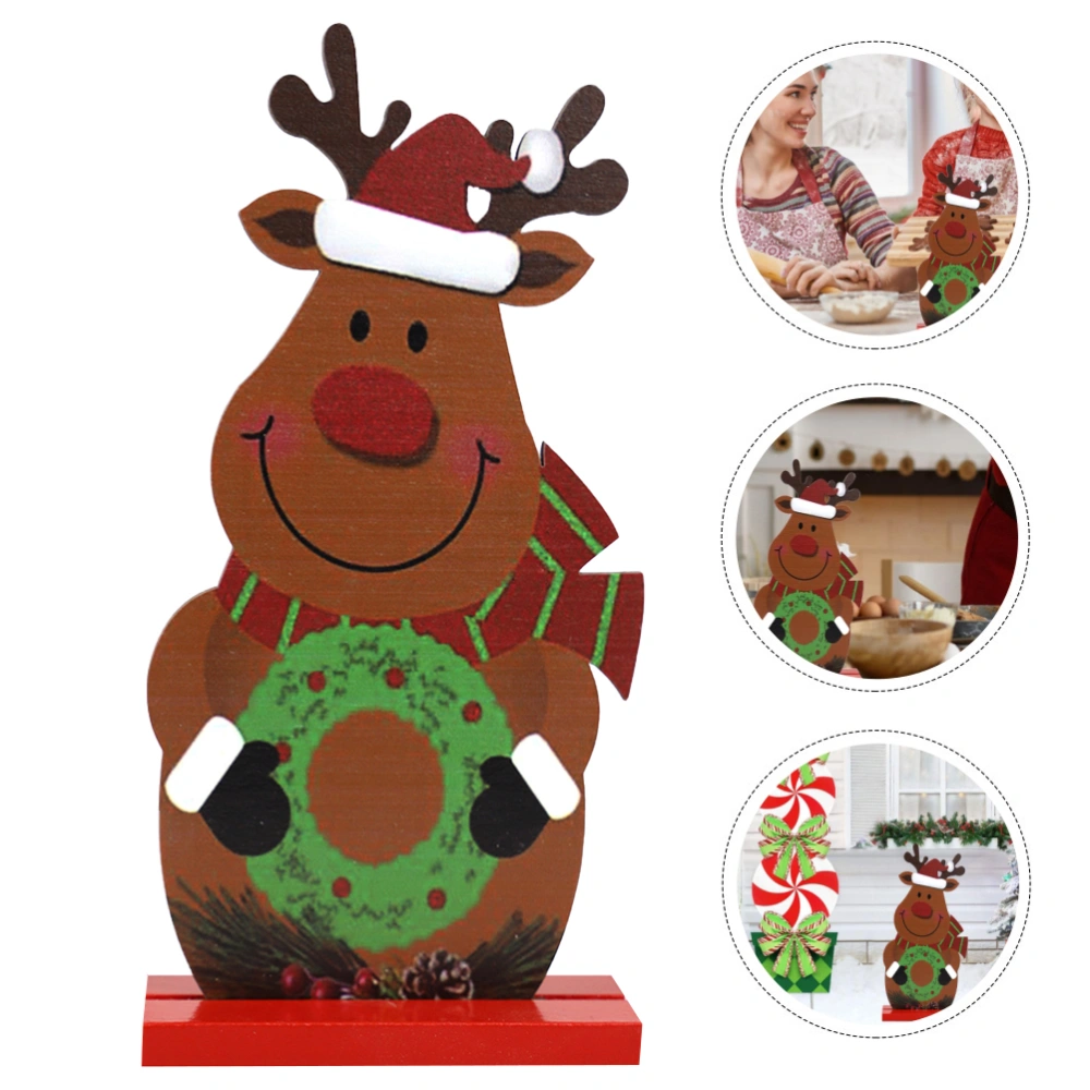 1pc Wooden Christmas Desktop Adornment Colored Drawing Ornament for Home Office