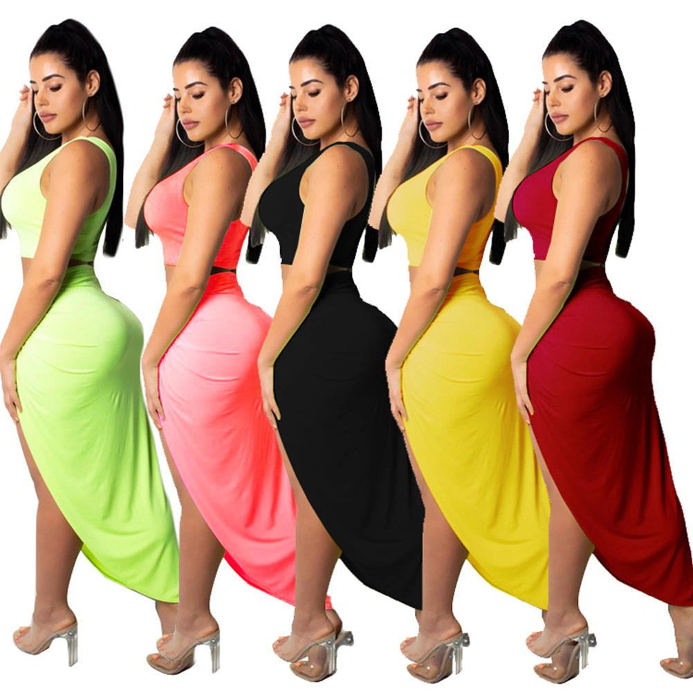 1 Set of Plus-size Dress Pleated Solid Color Skirt Casual Suit Coat and Skirt for Women Size XL (Yellow)