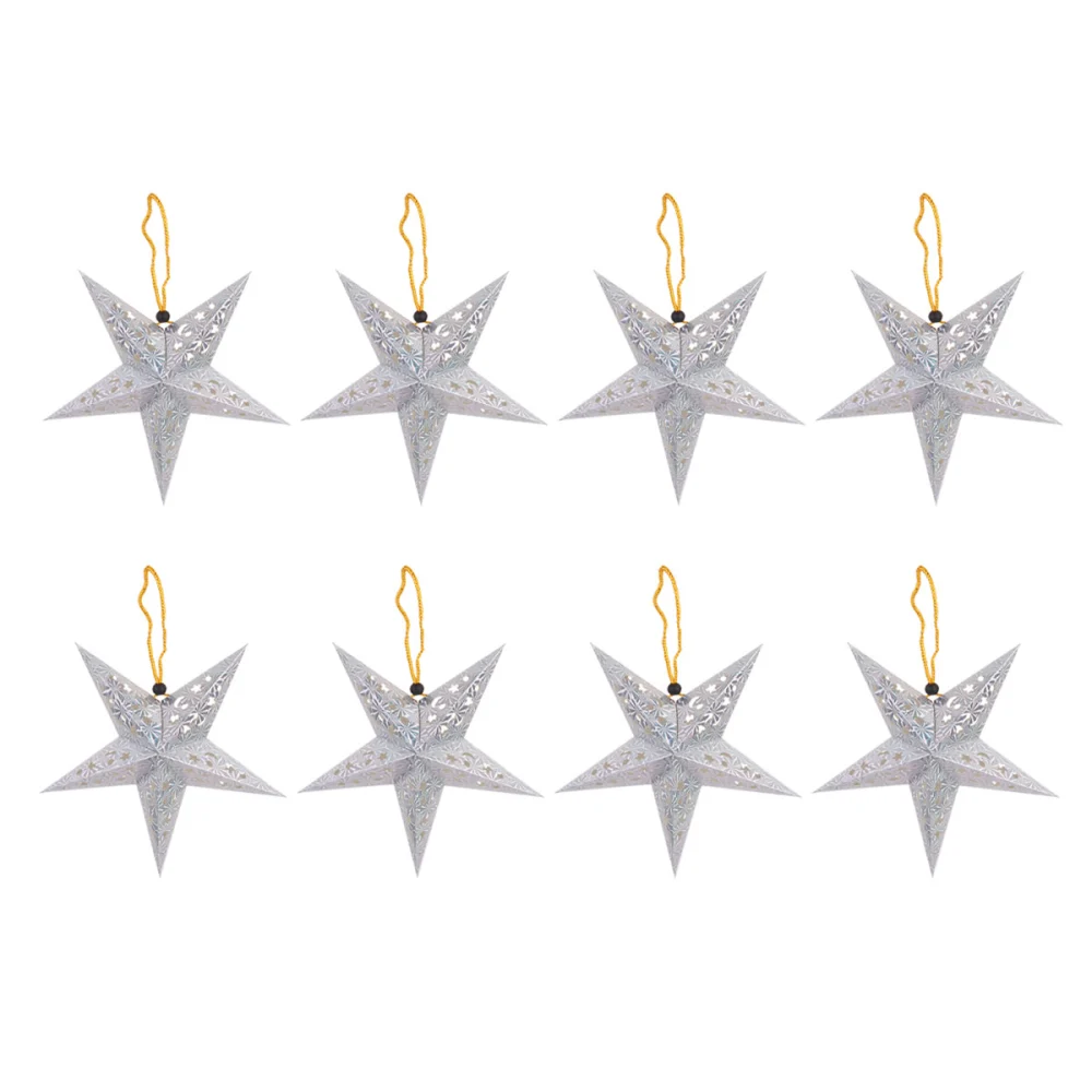 8Pcs 30cm Christmas Paper Pentagram Hanging Pendant Stylish Hanging Ornament Xmas Tree Hanging Adornment for Home Party (Silver)