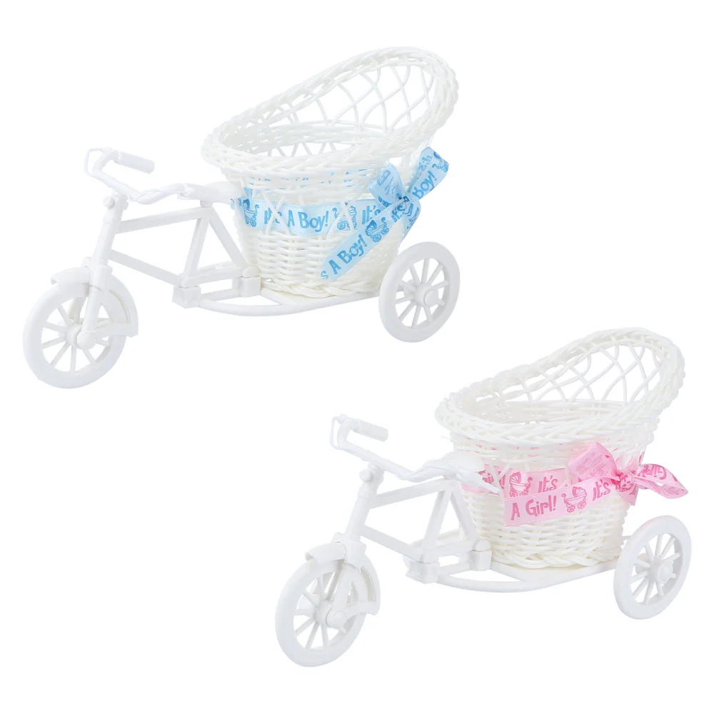 2pcs Tricycle Flower Basket Adornments Wedding Party Rattan Crafts Ornaments