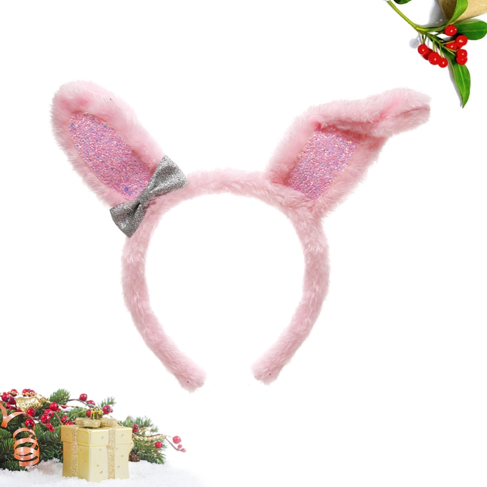 Plush Rabbit Ears Hairband with Sequins Bunny Headband Hair Party Costume