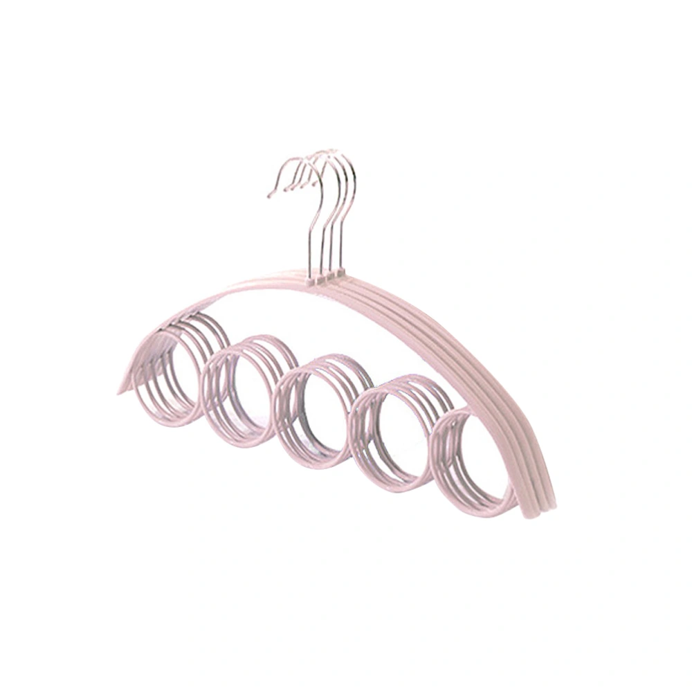 4pcs 5 Rings Belt Rack Non-slip Plastic Hanger Scarf Tie Holder Space-saving Closet Organizer (Pink)