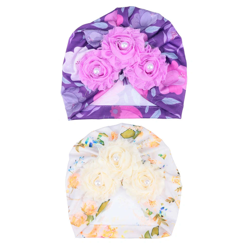 2 Pcs Baby Hat Colorful Baby Creative Turban Hat Flower Pattern Baby Sleeve