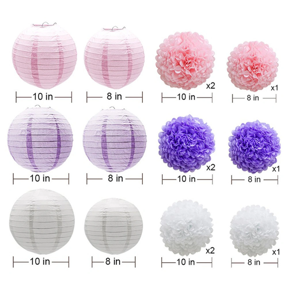 15pcs Party Lantern Decorations Set Flower Balls and Lanterns Party Hanging Lamp Garland Kit Photo Props (White Pink Purple)