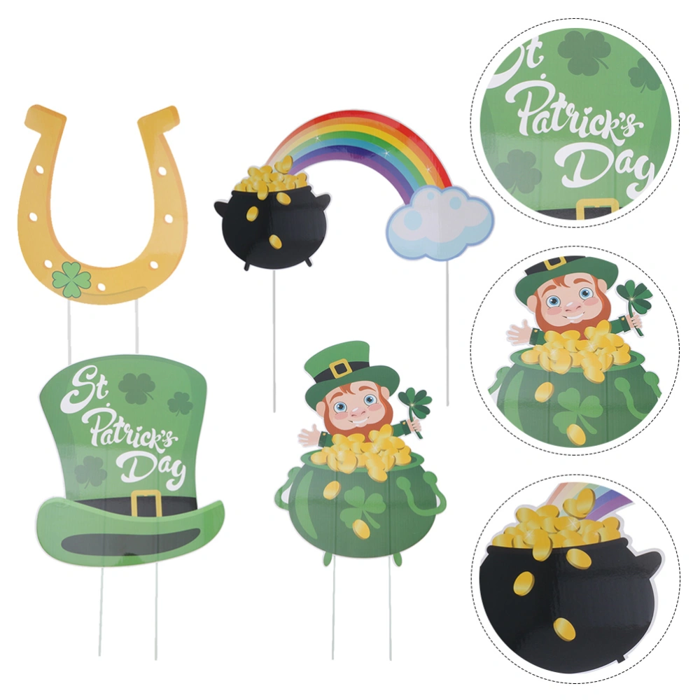 4Pcs Plastic St. Patrick's Day Yard Sign Stakes Party Lawn Courtyard Ornaments