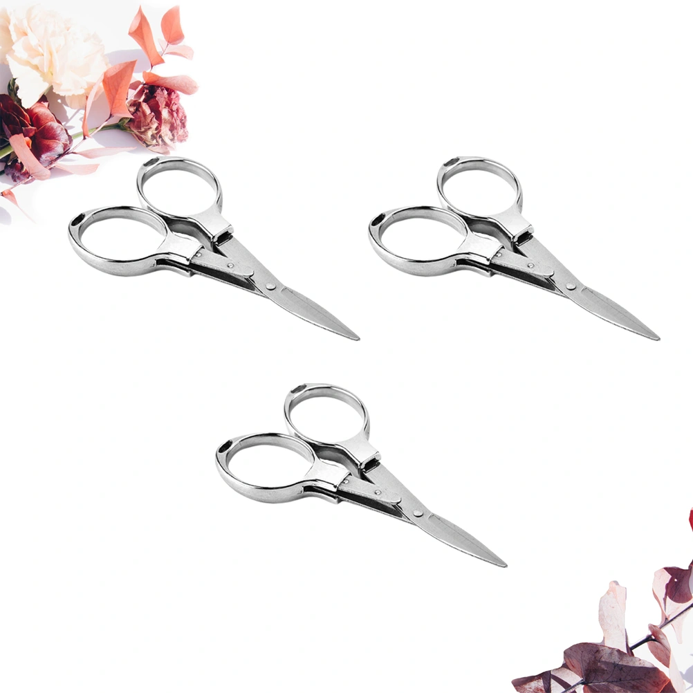 3pcs Portable Folding Scissors Practical Stainless Steel Fishing Scissors Fishing Accessory Tools for Outside Outdoor (Silver)