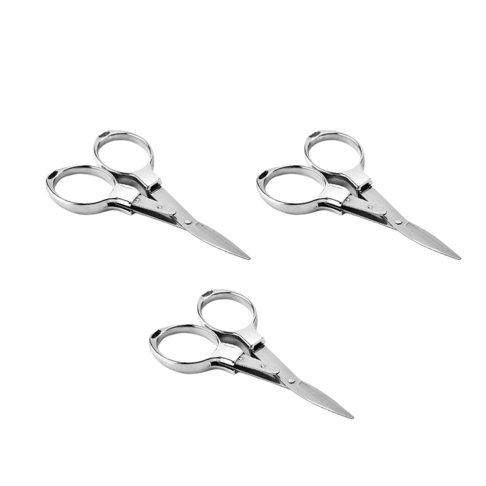 3pcs Portable Folding Scissors Practical Stainless Steel Fishing Scissors Fishing Accessory Tools for Outside Outdoor (Silver)