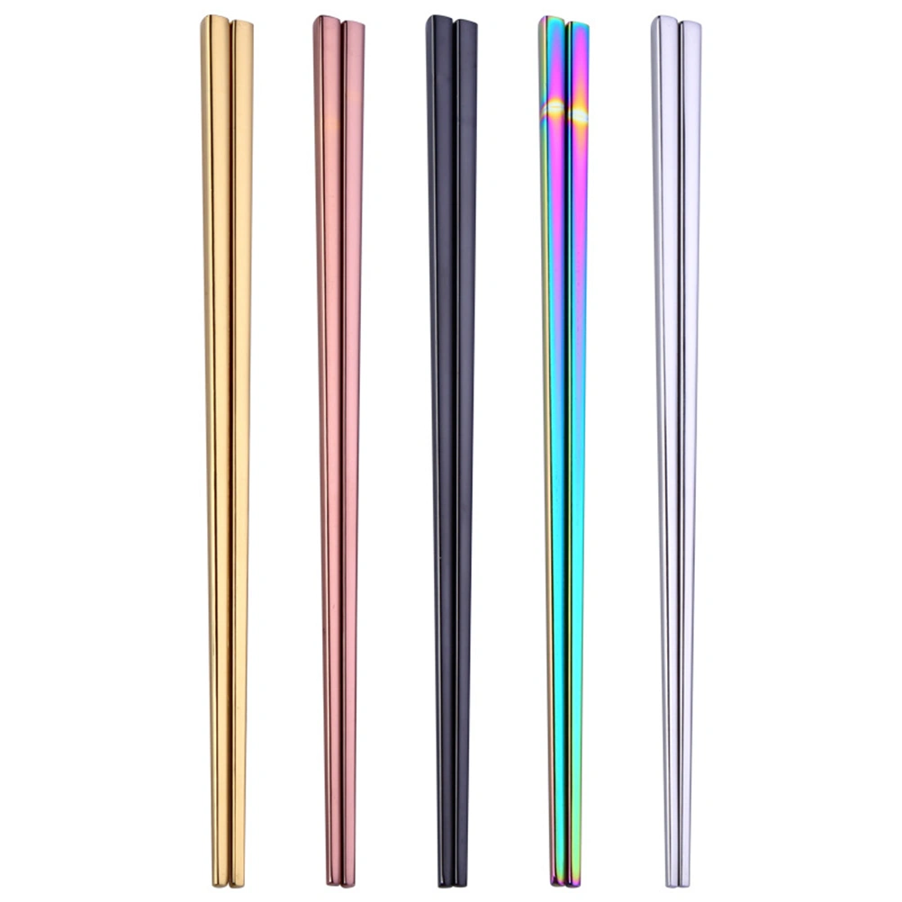 A Pair of Stainless Steel Chopsticks Electroplating Square Chopsticks Reusable Metal Chopsticks (23cm, Color)