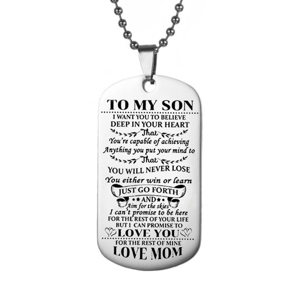 To My Son Tag Stainless Steel Pendant Letters Boys Necklace Military Chain Air Force Pendant Necklace (Pattern 1)