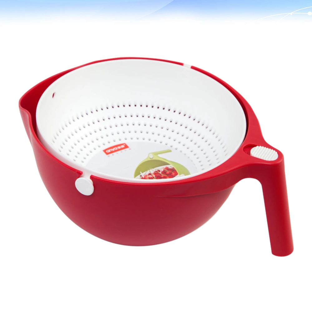 1PC Double Layers Portable Rice Washing Filter Basket Fruit Vegetable Drying Basket Wash Colanders Kitchen Utensils (Red and White)