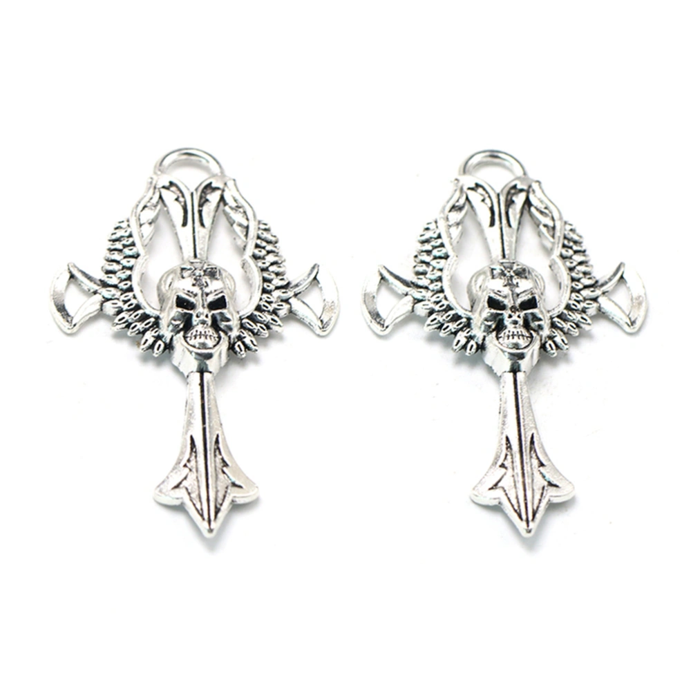 10pcs Alloy Skull Cross Pendants DIY Charms Jewelry Making Accessory for Necklace Bracelet (Antique Silver)