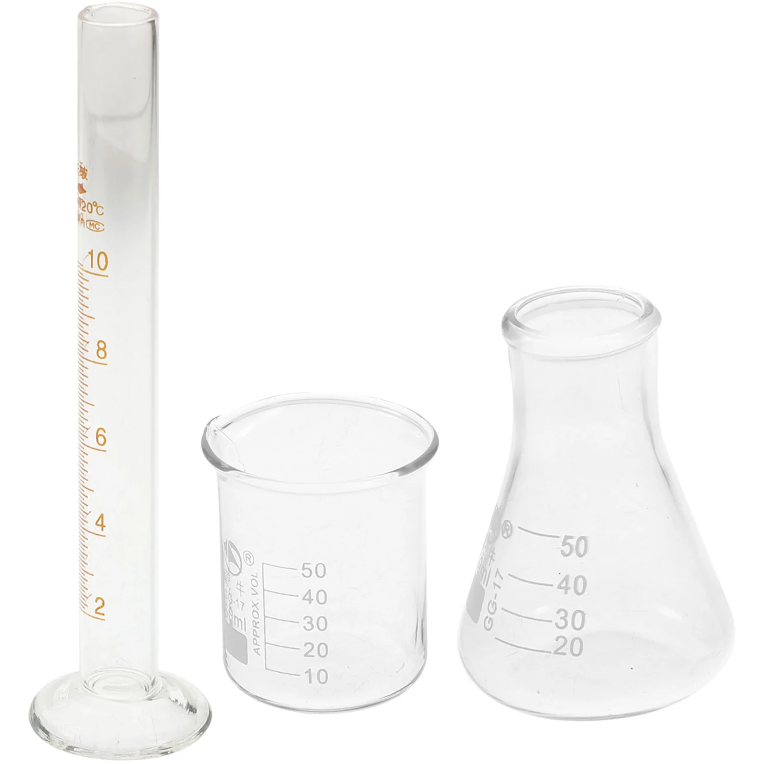 3pcs Laboratory Supplies (Glass Beaker Measuring Cylinder and Conical Bottle)