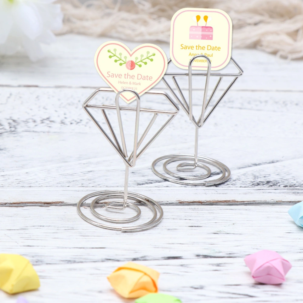 12pcs Diamond Shape Metal Clips Message Photo Holder Seat Note Stand Ornament for Wedding Silver