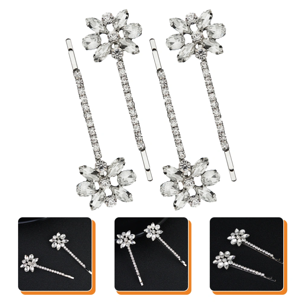 2 Pairs Rhinestones Flower Bobby Pin Bridal Hair Pin Women Hair Clips Headdress