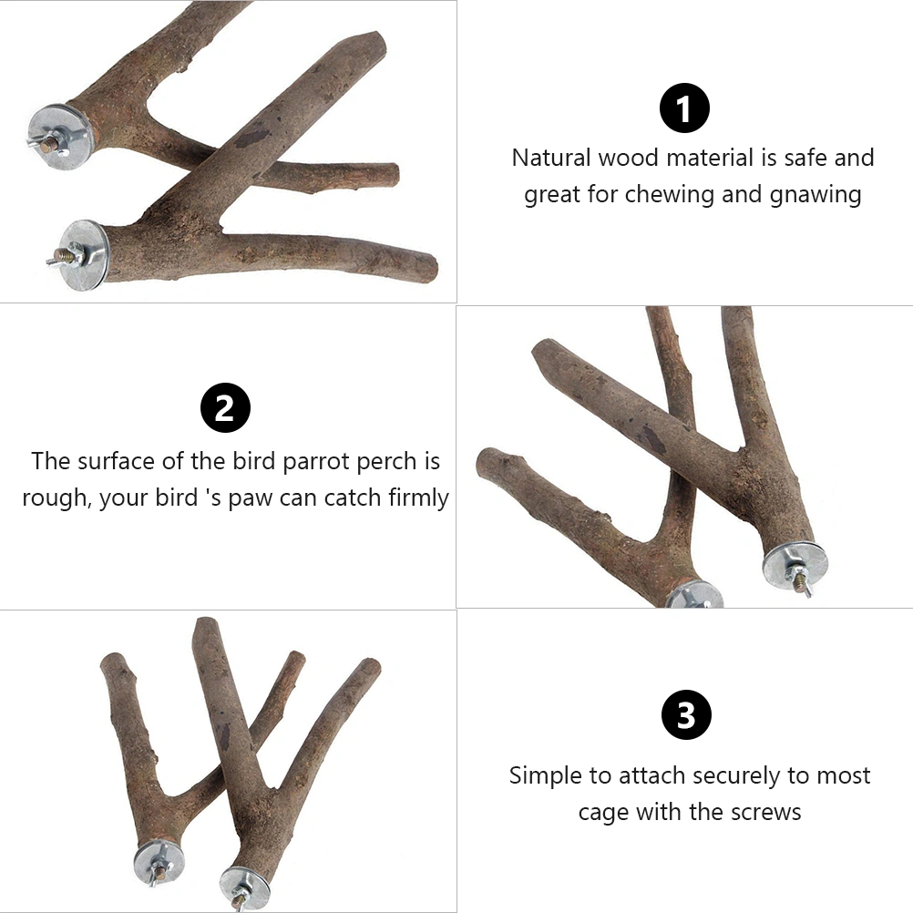 2pcs Bird Parrot Natural Wood Fork Stand Perch Birdcage Stands Pet Bird Toys (15cm)