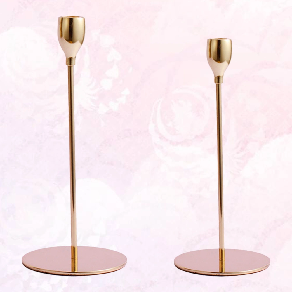 2pcs Candlestick Holder Iron Columnar Candle Holder Desktop Adornment Candle Stand (Size S and M Champaign Gold)