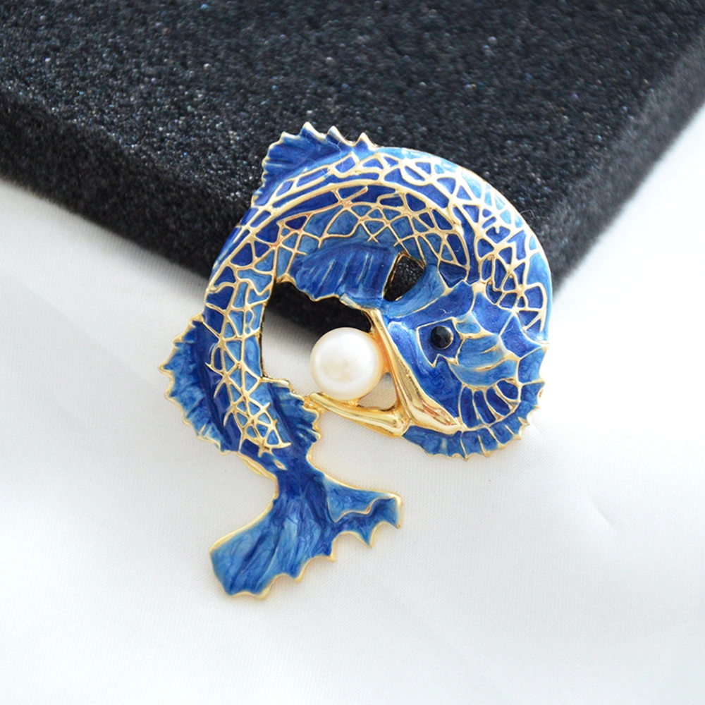 Fashionable Enamel Lapel Pin Colored Alloy Brooch Pearl Fish Lapel Pin Vivid Jewelry Brooch(Blue)