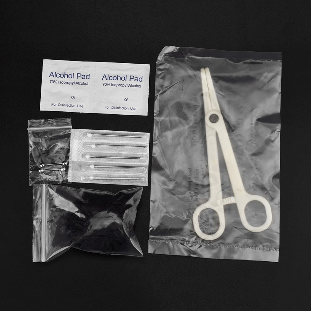 1 Set of Piercing Tools Disposable Body Piercing Needles Labret Alcohol Pad Gloves Scissor Set
