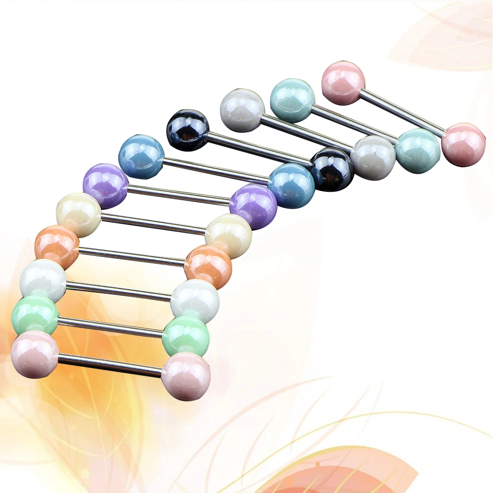 11pcs Acrylic Tongue Rings Stud Bars Hypoallergenic Surgical Steel Tongue Body Piercing Jewelry Set(Random Color)