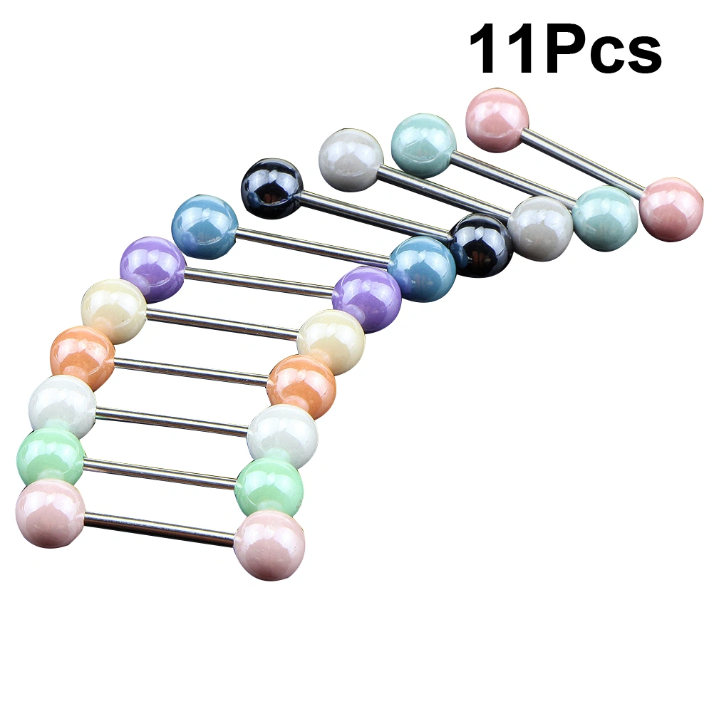 11pcs Acrylic Tongue Rings Stud Bars Hypoallergenic Surgical Steel Tongue Body Piercing Jewelry Set(Random Color)