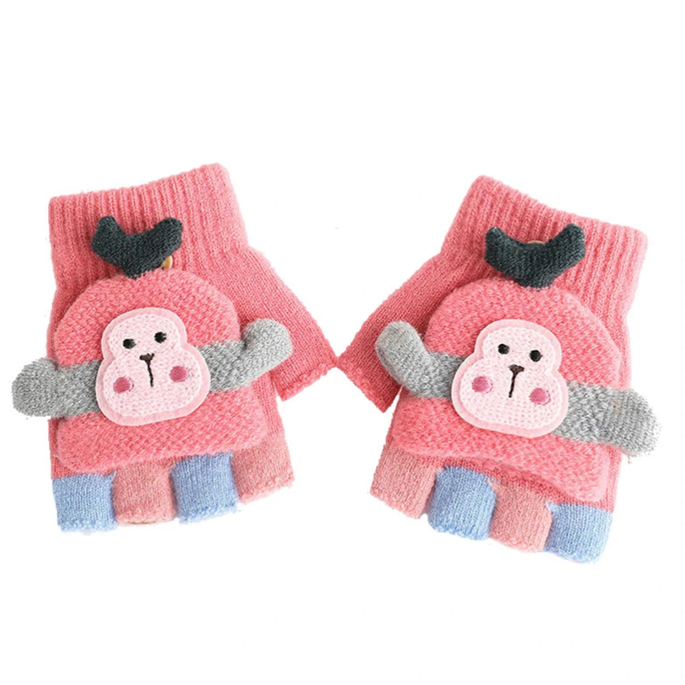 1 Pair of Adorable Children Warm Half-finger Gloves Knitted Gloves for Kids