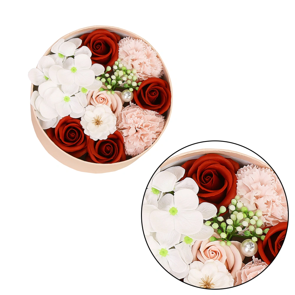 1Pc Delicate Soap Flower Small Round Box Unique Soap Bouquet Flower Arrangement Gift Box Valentine's Day Christmas Gift for Girlfriends (Red)