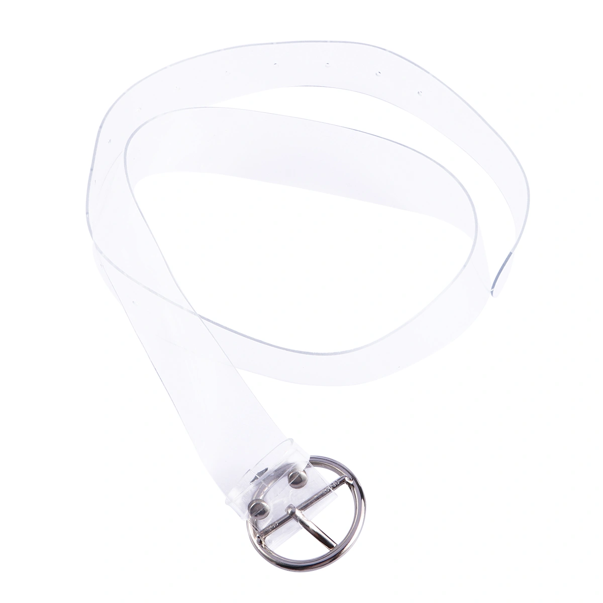Women Belt Stylish Full Transparent Belt Round Shape Buckle Women's Belt Jeans Student Accessories (Silver)