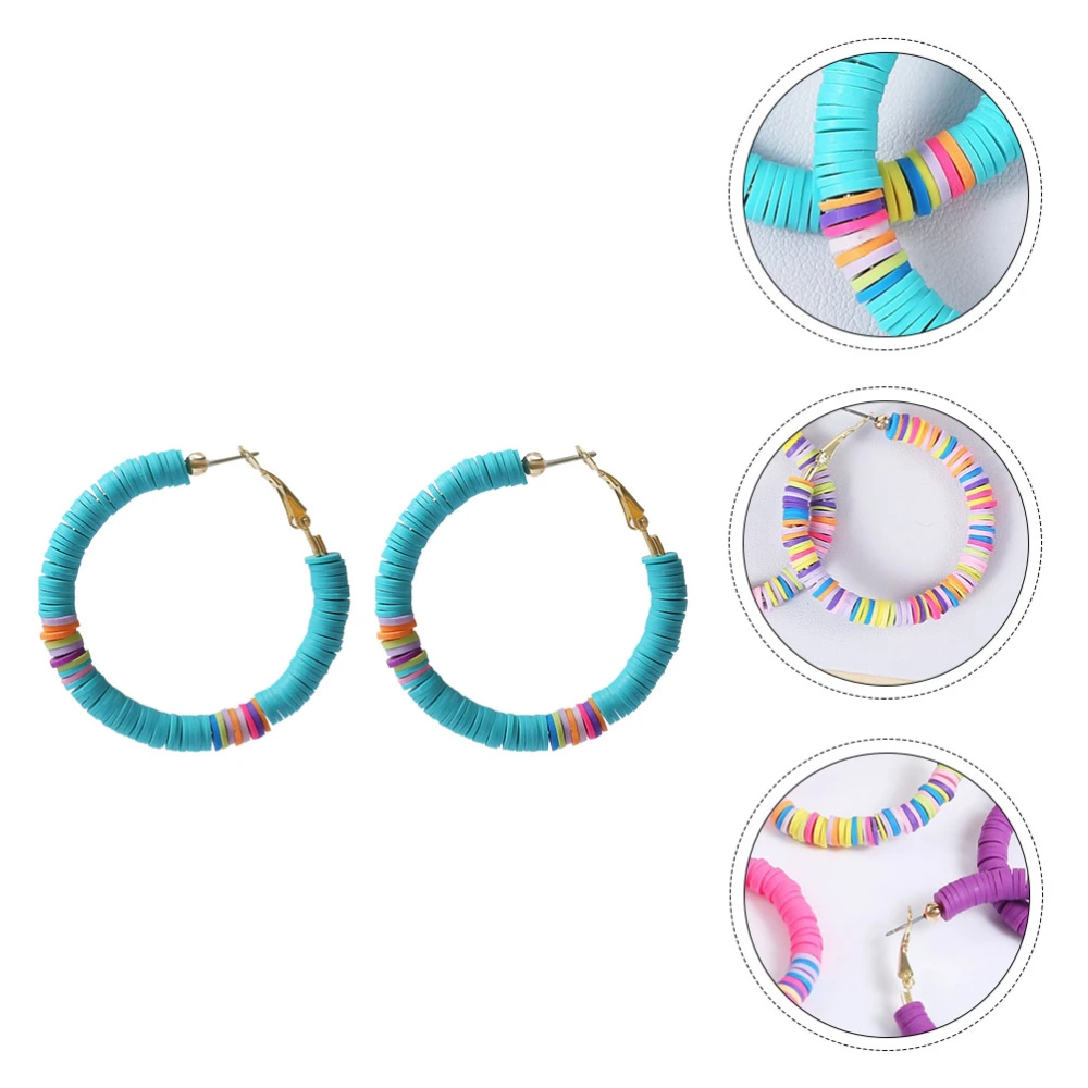 1 Pair Disc Beaded Strand Earrings Stylish Polymer Clay Stack Ear Drop for Women