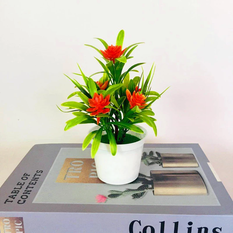 4pcs Artificial Potted Plant Plastic Potted Plants Models Artificial Bonsai Plants Decorations for Table