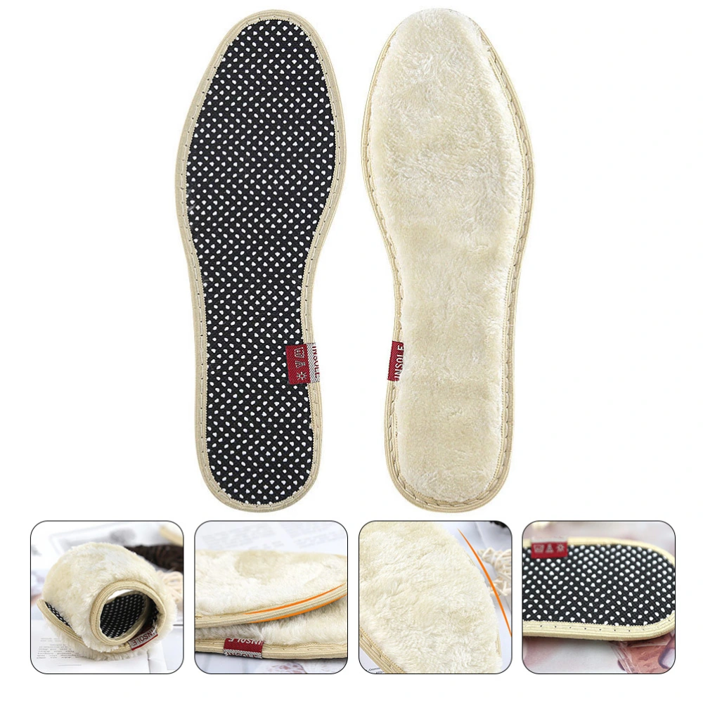 2 Pairs of Winter Imitation Wool Insoles Thickened Warm Breathable Shoe Pads