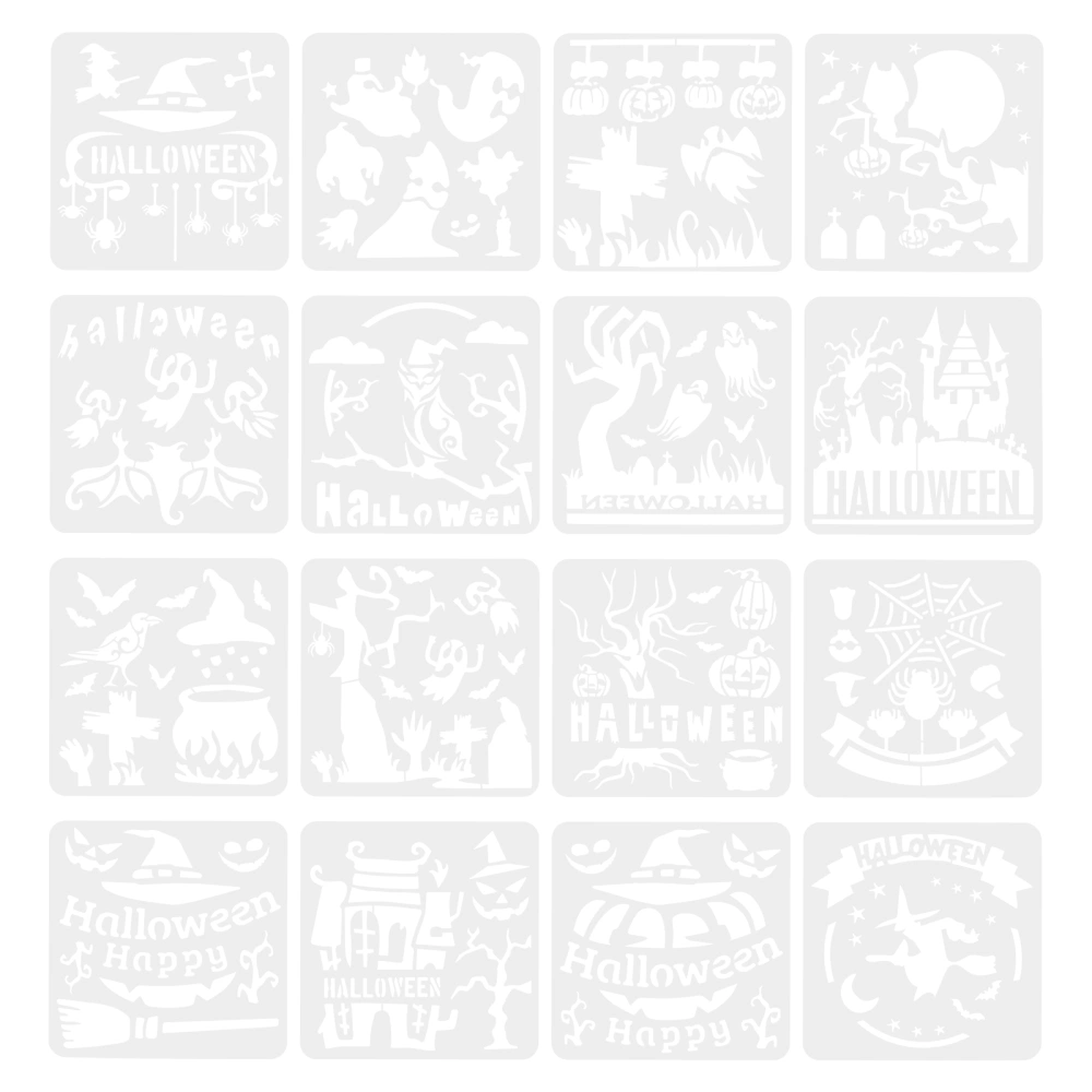 16pcs Halloween DIY Stencil Painting Scrapbook Coloring Embossing Album Template