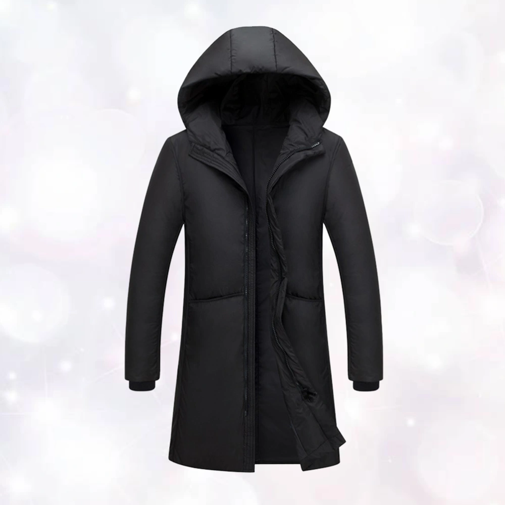 Hooded Down Coat Fashion Male Down Mid-Length Down Coat Winter Warm Down (Black XL)