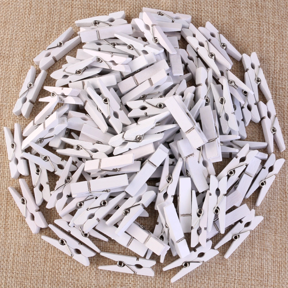 100pcs/Set Wood Clothespins with Spring 3.5CM*0.7CM Painted Craft Clips for DIY Project (White)