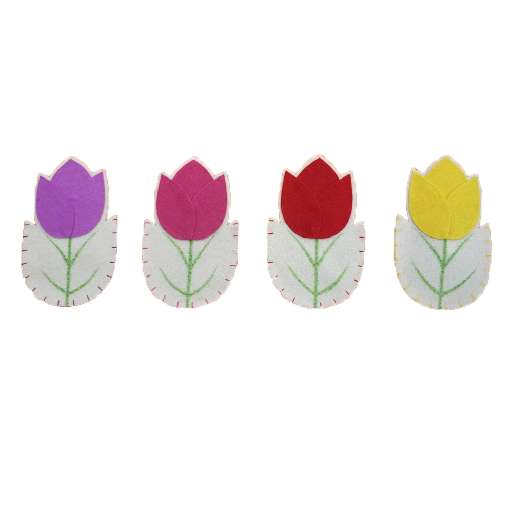 4PCS Easter Cutlery Holders Flower Shaped Fork Bags Pocket Easter Tableware Decoration