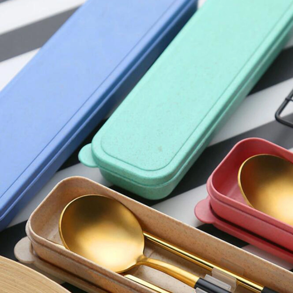 Stainless Steel Chopsticks Spoons Durable Simple Portable Gift Spoons Chopsticks for Man Woman (1 Pair of Chopsticks 1pcs Fork, 1pcs Spoons, Green Golden, Cloth Bag, Green Portable Box)