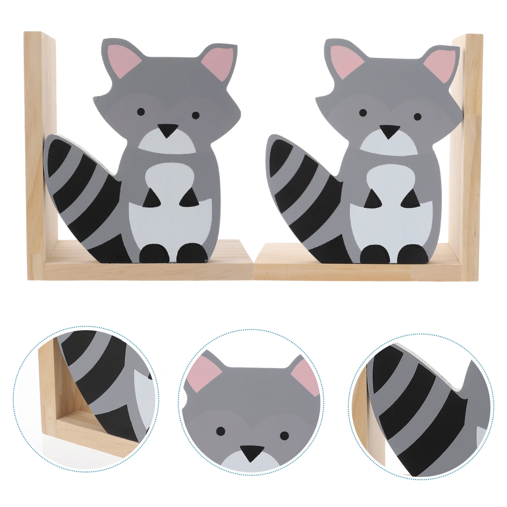 1 Pair Cartoon Raccoon Book Holders Lovely Bookends Desktop Book Organizer