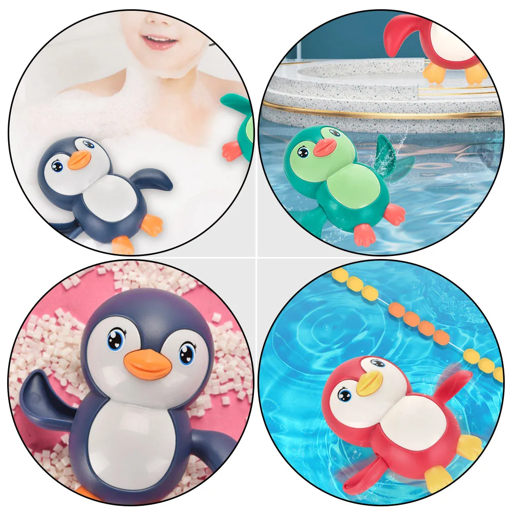 3Pcs Floating Bath Toys Cartoon Colorful Bathtub Toys Wind Up Penguin Toy