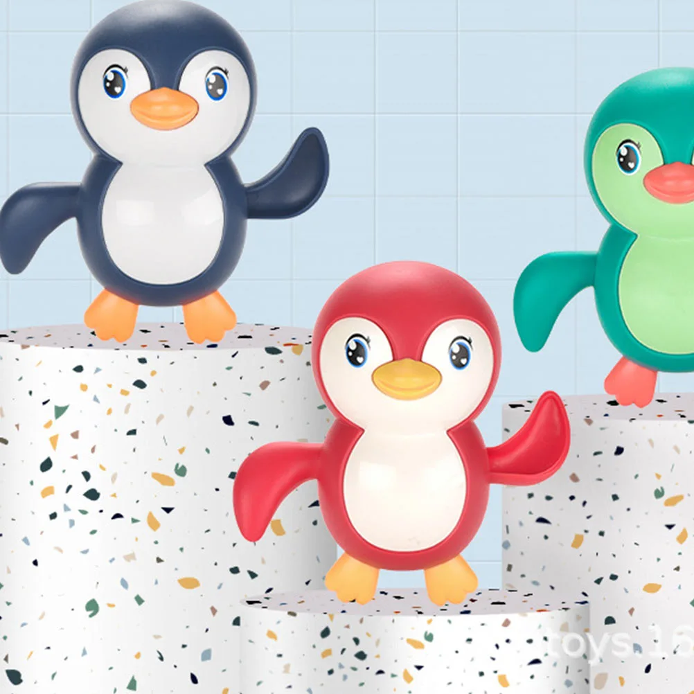 3Pcs Floating Bath Toys Cartoon Colorful Bathtub Toys Wind Up Penguin Toy