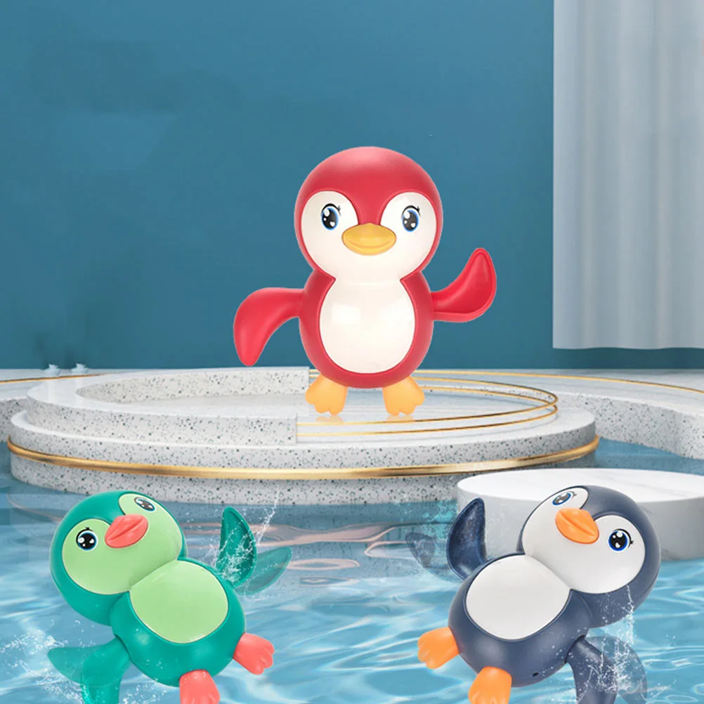 3Pcs Floating Bath Toys Cartoon Colorful Bathtub Toys Wind Up Penguin Toy