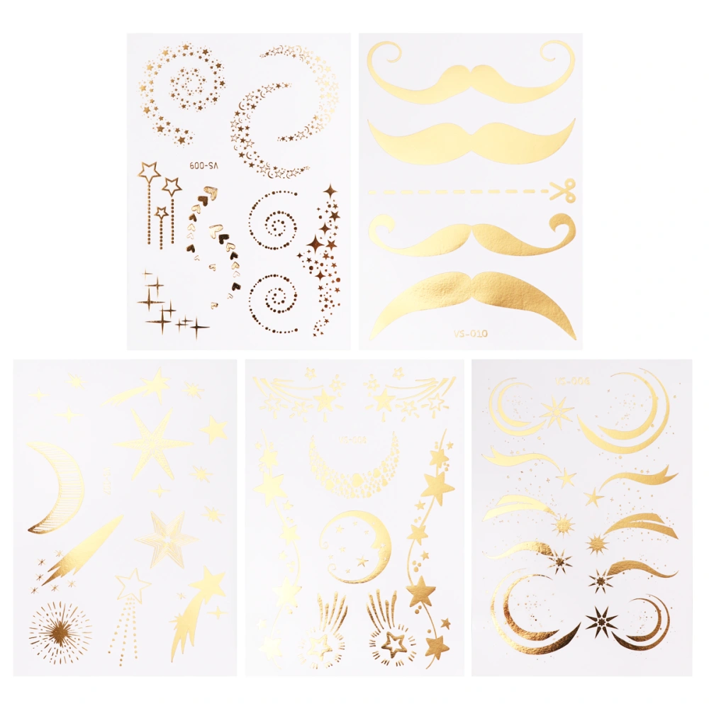 5 Sheets Waterproof Tattoos Gold Foil Sticker Temporary Halloween Stickers