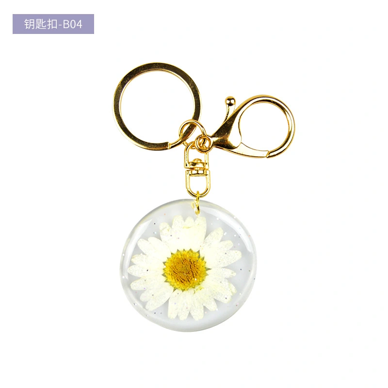 2pcs Metal Key Chains Dried Flower Key Rings Backpack Key Pendants Purse Hanging Decorations