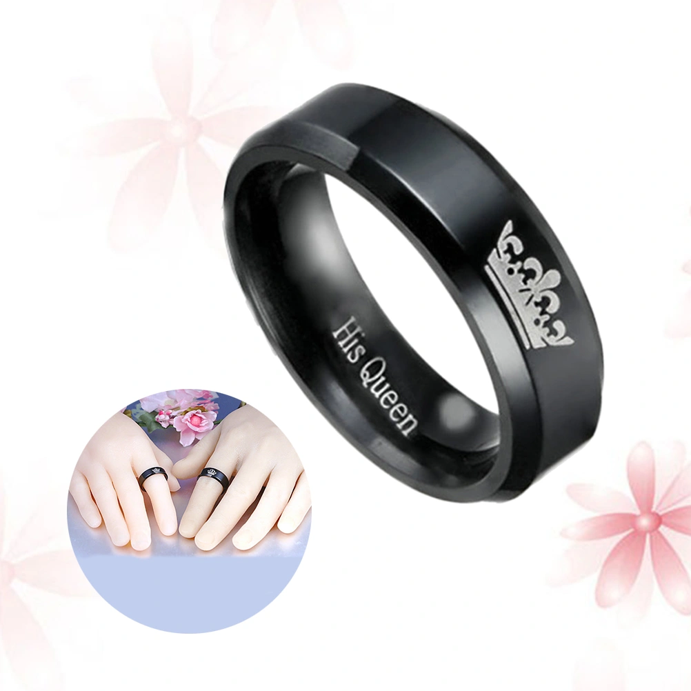 Couples Ring Titanium Steel Crown Stainless Steel Lover Rings Finger Ring for Wedding Promise Jewelry Size 5 (His Queen)